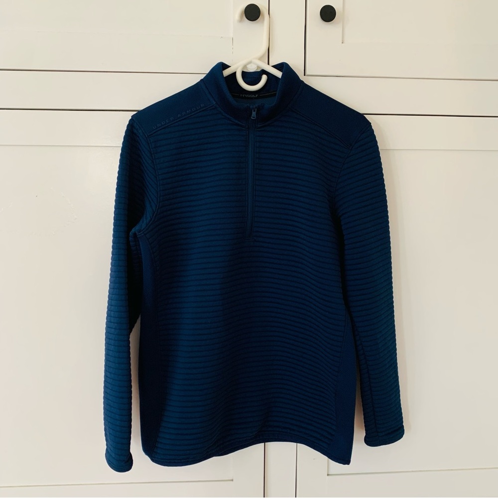 Men’s Under Armour Blue Golf Coldgear Textured Daytona Quarter Zip Sweater Small